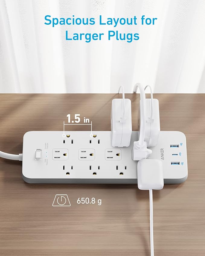 Anker Power Strip with 2100J Surge Protector, Outlet Extender, 5ft Extension Cord with Multiple Outlets, 12 AC, 2 USB A,1 USB C Port for 20W, Home Office, Dorm Room Essentials, TUV Listed