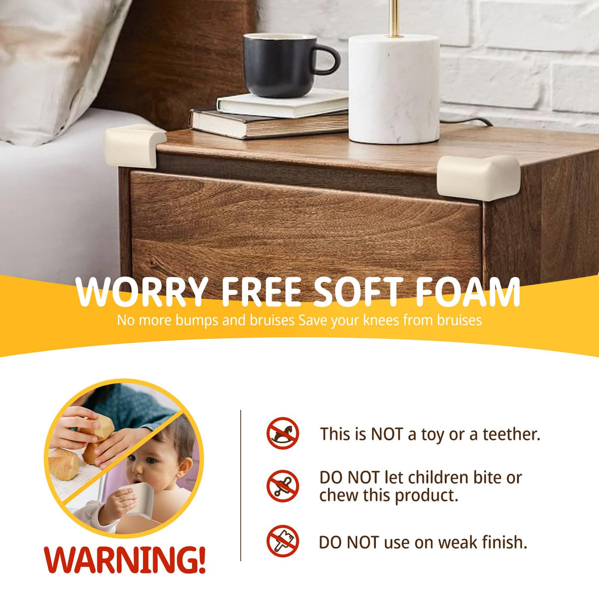 4PACK Edge Corner Protector Baby Proofing, Hefty-Fit Heavy-Duty Soft NBR Rubber Foam, Furniture Fireplace Safety Bumper Guard, Off-White