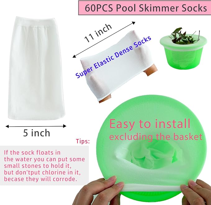 60PCS Pool Skimmer Socks Above Ground and Inground Pool, Pool Skimmer Basket
