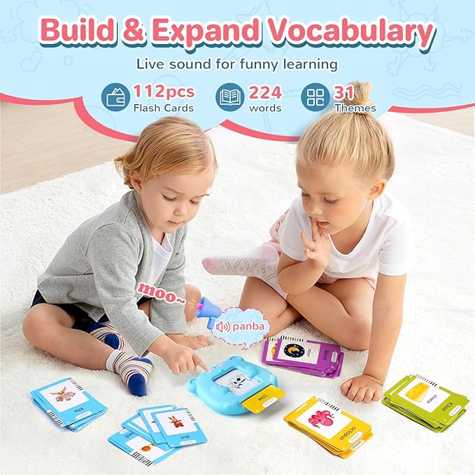 Spanish & English Talking Flash Cards for Toddler, Bilingual Flash Cards Learning Montessori Toys with 224 Sight Words, Speech Therapy Toys for Children Sensory Preschool Education