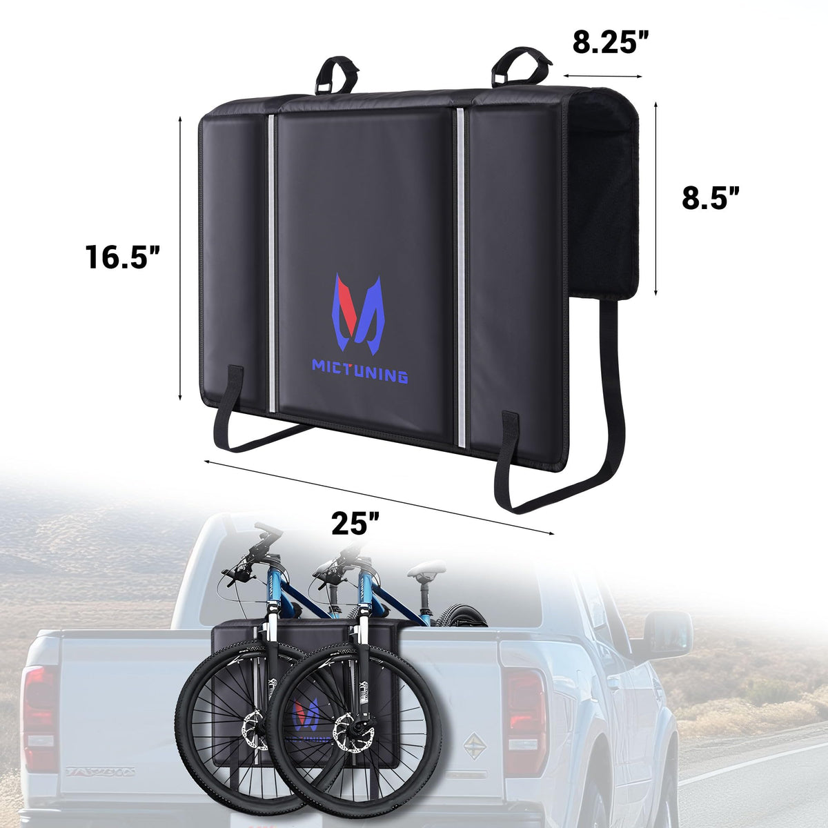 MICTUNING Tailgate Bike Pad for Mountain Bike, Secure 2 Bikes on Truck, ScratchResistant Tailgate Pad with Reflective Strips and Tool Pocket, for Outdoor Bicycle Transportation
