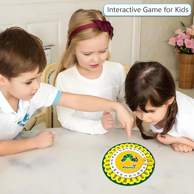 Caterpillar Learning Wheel Phonics Games Flash Cards Sight Word Games Spinners Wheel for Kids Spelling Games Toddler Learning Activities
