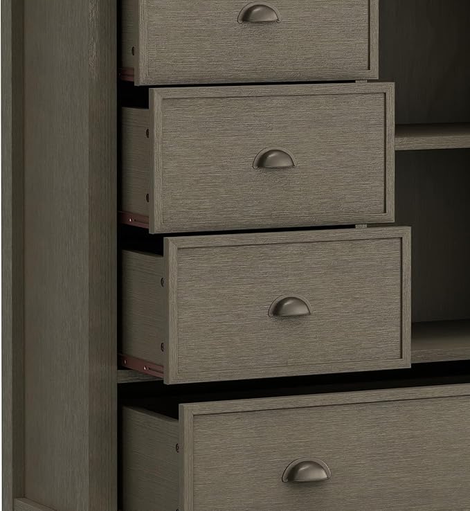 SIMPLIHOME Redmond Storage Cabinet - 39 inch Wide Solid Wood Medium Storage Cabinet in Farmhouse Grey, Transitional Accent Cabinet for Entryway or Living Room with 4 Drawers and Cabinet Storage