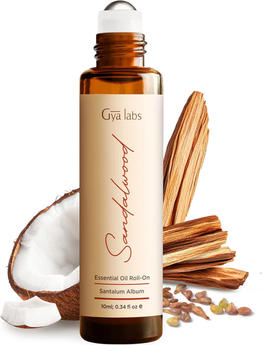 Gya Labs Sandalwood Essential Oil Roll On for Calming Essence Anywhere - Skincare and Captivating Scent for Both Women and Men - (0.34 Fl Oz) - Cruelty-Free, 100% Natural and Quality Assured