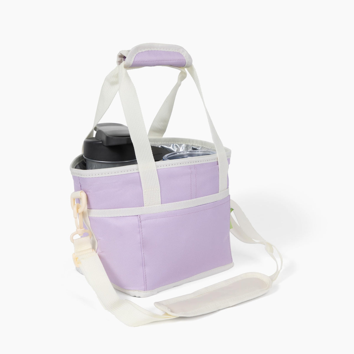 4 Water Bottle Holder with Strap | Family Size 4 Compartment Drink Bag, Multiple Tumbler Carrier Caddy | Adjustable Fits Large & Small Drinks | Hands Free, Won't Tip Over in Car (Lavender)