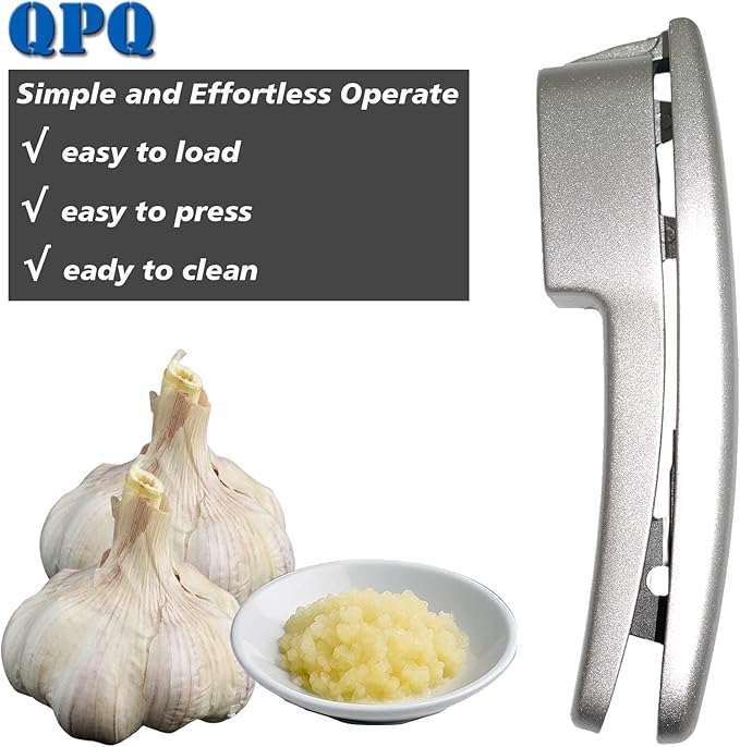 2-in-1 Garlic Press and Slicer, Handle Kitchen Tool for Home Cooking