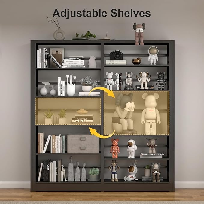 Heavy Duty 5-Tier Metal Bookshelf, Industrial Wide Book Shelf with Adjustable Shelves, 280lbs Shelf Capacity, Large Office Bookcase, Display Book Organizer for Living Room Bedroom Library -2Pcs,Black