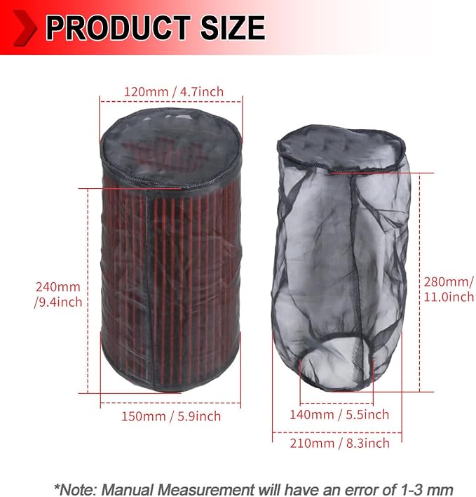 Universal 9 Inch Air Filter Cover, Air Intake Filter Sock Cover, Motorcycle