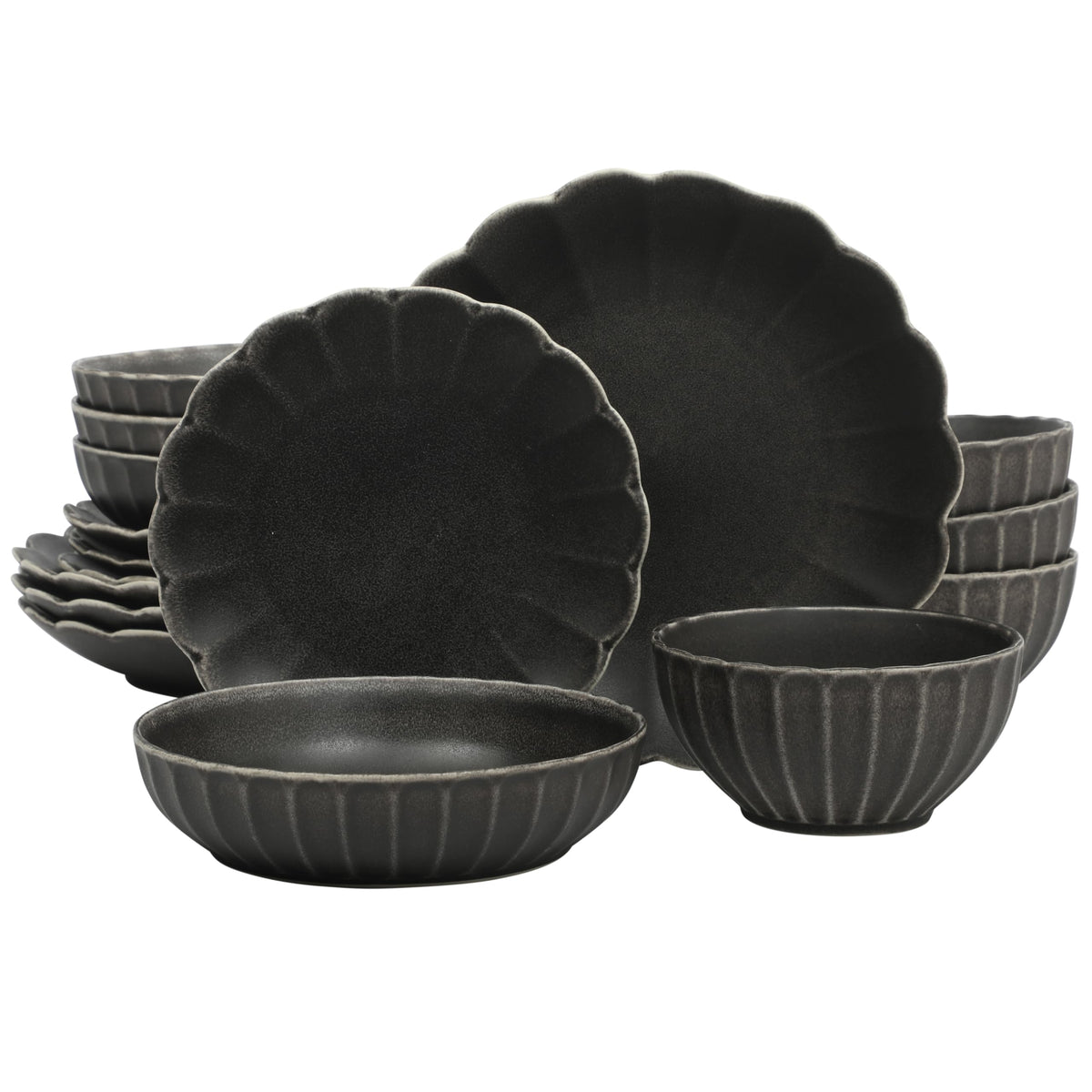 Gibson Elite Echo Bay 12 Piece Porcelain Reactive Glaze (Service for 4) Ceramic Plates and Bowls Modern Stackable Dinnerware Set - Blue