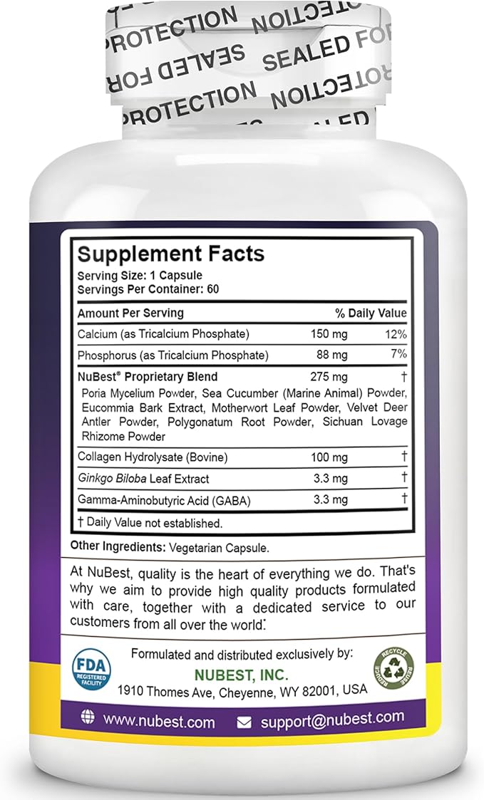 NuBest Tall - Support Bone Strength, Immunity and Stronger Bone with Calcium, Collagen and Herbs for Ages 5+ and Teens Who Don’t Drink Milk Daily - 60 Capsules | 1 Month Supply