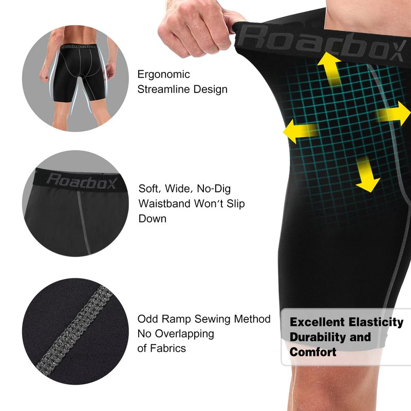 Roadbox Compression Shorts for Men Athletic Workout Underwear Running Gym Spandex Short Sports(Black,Black,Black,L)