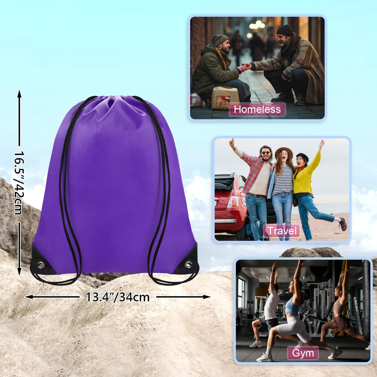 Grneric Drawstring Backpack Bulk 70Pcs String Backpack Drawstring Bags Cinch Bag Sackpack for Men Women Gym(Purple)