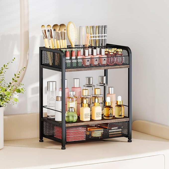 HapiRm Floor Makeup Organizer Storage - Vanity Skincare Make Up Organizers and Storage with Drawers, Cosmetics Display Cases Holder for Skin Care Nail Polish Perfume Makeup Brush