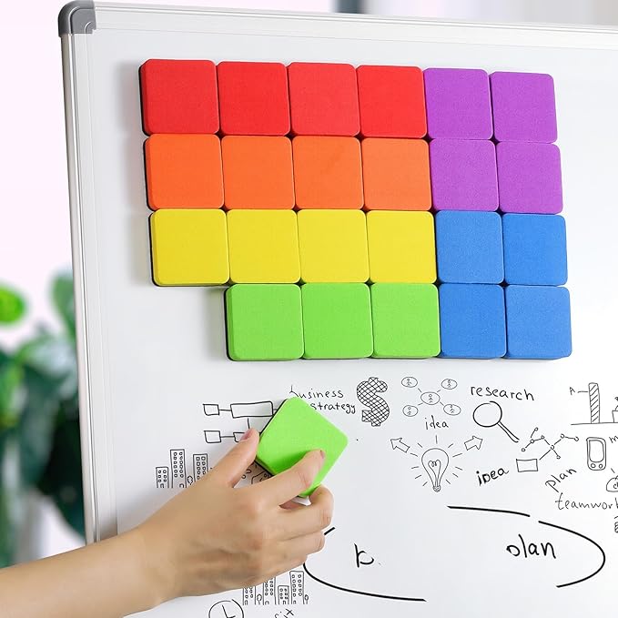 MaxGear Whiteboard Erasers, 36 Pack Magnetic Dry Erase Eraser, Mini Whiteboard Cleaning Pads for Classroom, Chalkboard Wiper Teacher Supplies for School, Office, Home, 6 Rainbow Color Set, 2 x 2 Inch