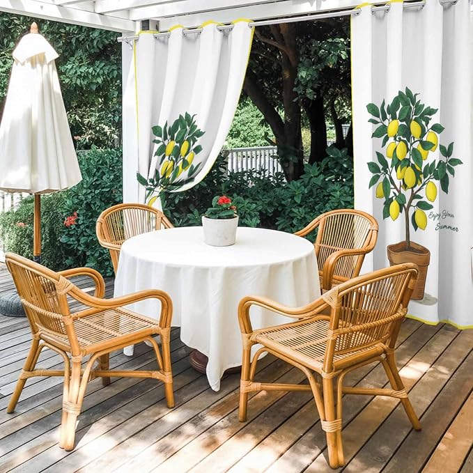 Lemons Outdoor Curtains for Patio Summer Fruit Lemon Tree Waterproof Outside