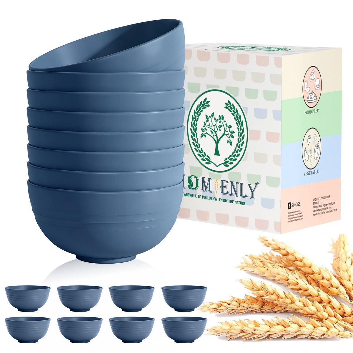 Homienly Soup Bowls, Cereal Bowl, Premium Wheat Straw Bowls Set of 8, Unbreakable Plastic Bowls Microwave Safe, Dishwasher Safe Serving Bowl for Kitchen, Breakfast, Dinner, Salad, Poke (Blue, 26 OZ)