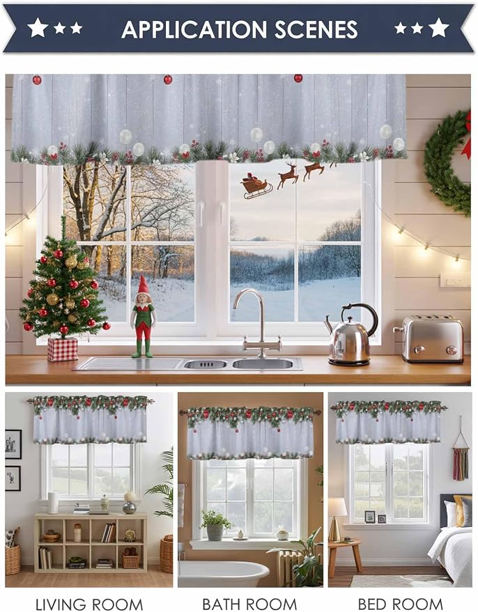 Christmas Curtain Valances for Windows, Kitchen Valance Window Treatment