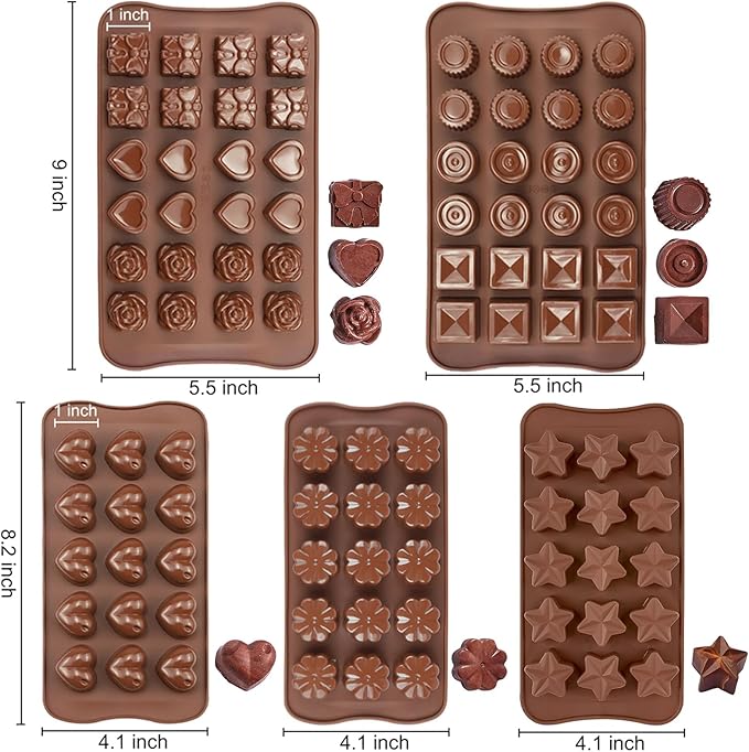JOERSH Silicone Chocolate Mold Set, 5Pcs, 93-Cavity