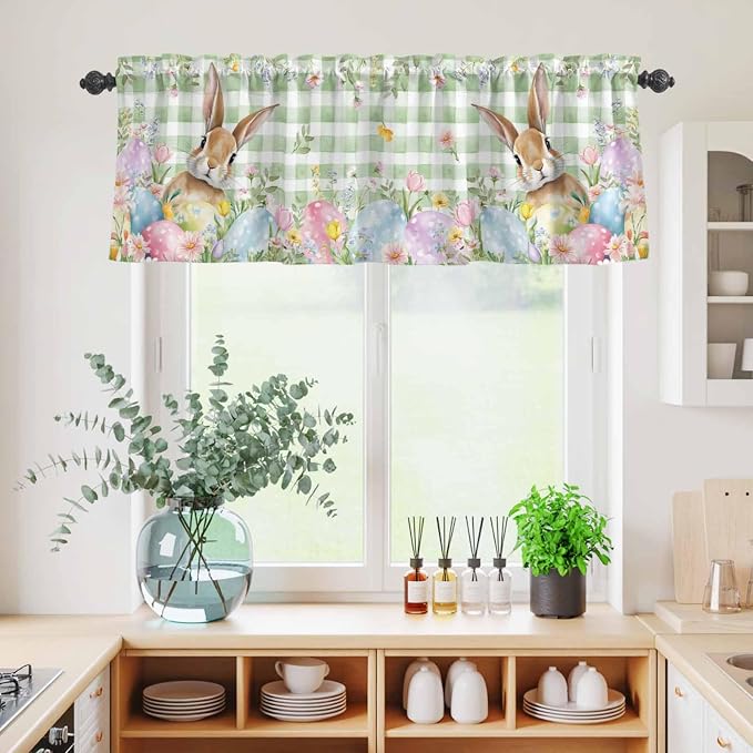 Kitchen Curtains Tiers and Valance Set of 3, Easter Light Filtering Window