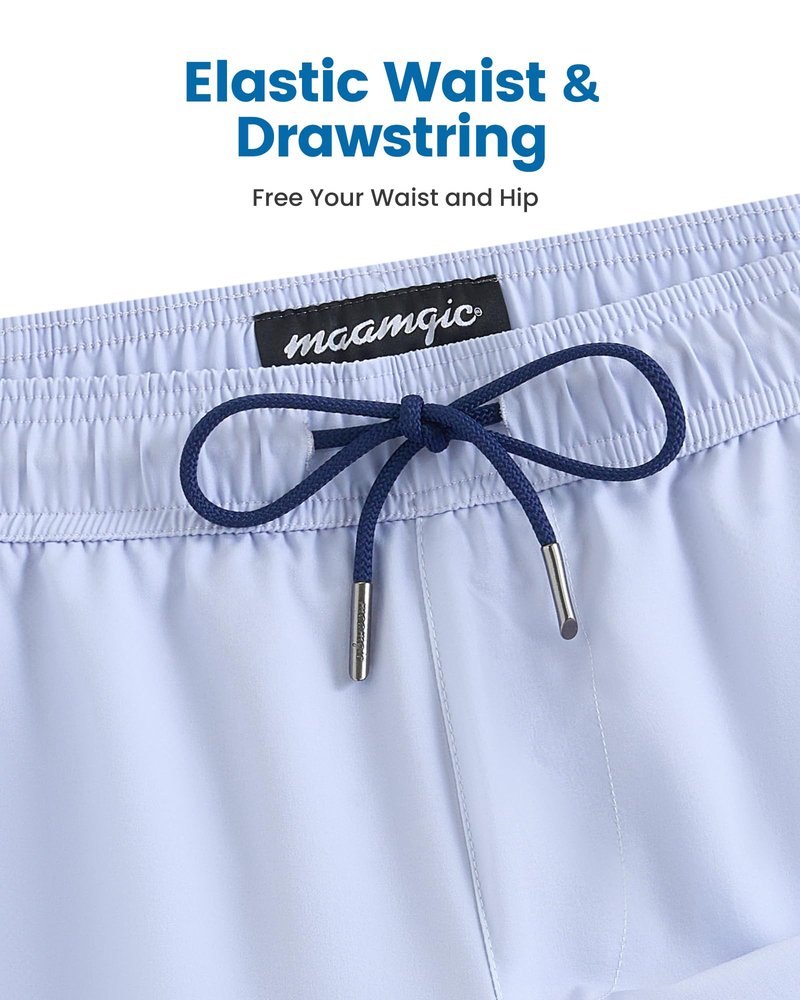 maamgic Mens Swim Trunks with Compression Liner 5 Inch, Quick Dry Bathing Suit with Zipper Pockets, Stretch No-Chafing Swim Shorts, Mist Blue X-Small