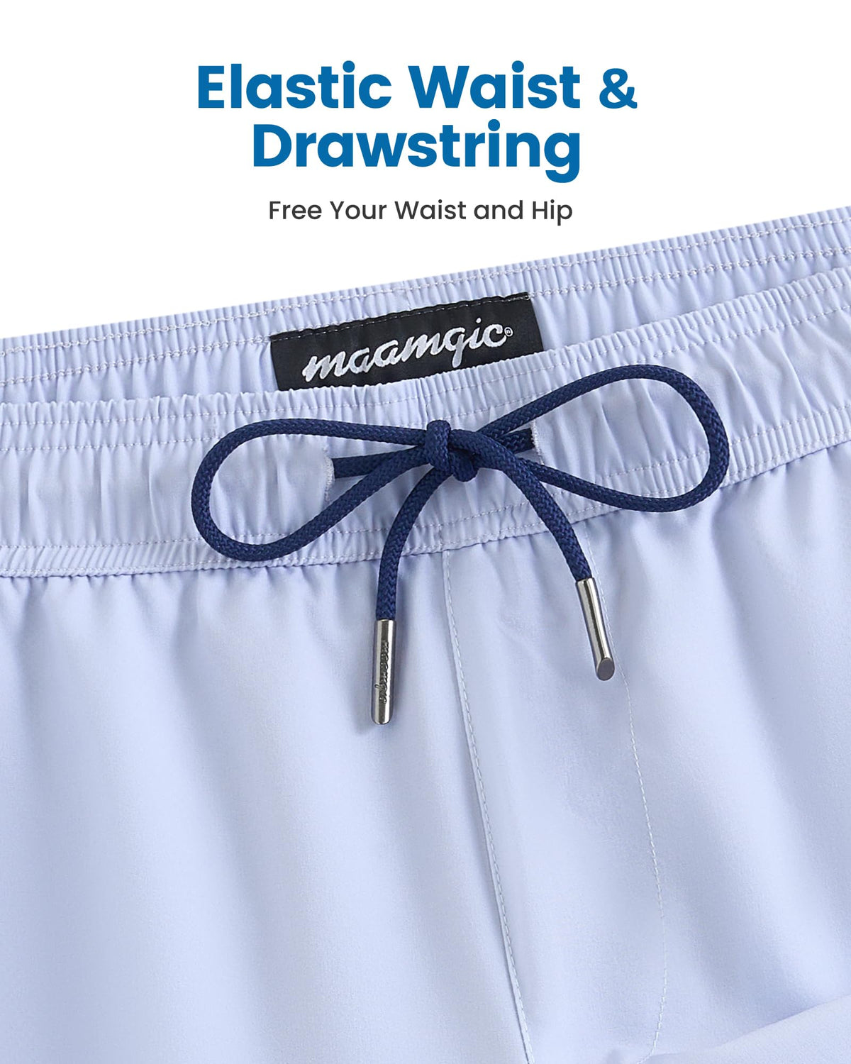 maamgic Mens Swim Trunks with Compression Liner 5 Inch, Quick Dry Bathing Suit with Zipper Pockets, Stretch No-Chafing Swim Shorts, Mist Blue Medium