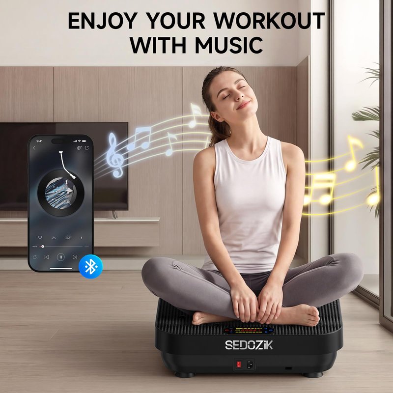 SEDOZIK Vibration Plate Exercise Machine, Vibration Plate for Lymphatic Drainage Weight Loss, 450 Lbs Capacity Full Body Vibrating Platform Workout Equipment with Bluetooth for Home Women Men, Black