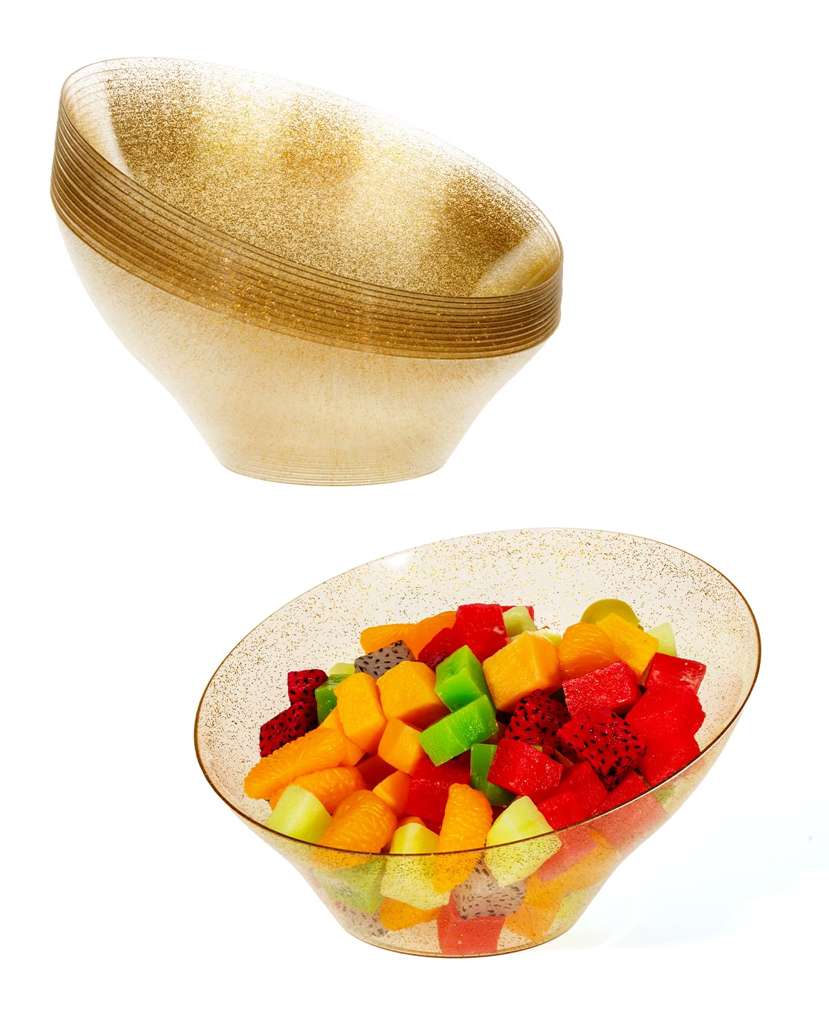 BESTVIP 20 Oz Black Plastic Angled Serving Bowls, 12 Pack