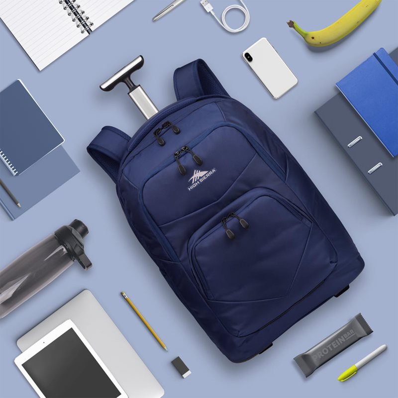 High Sierra Freewheel Pro Wheeled Laptop Backpack Bookbag for Travel or Work with Rotating Handle and Padded Laptop Sleeve, True Navy