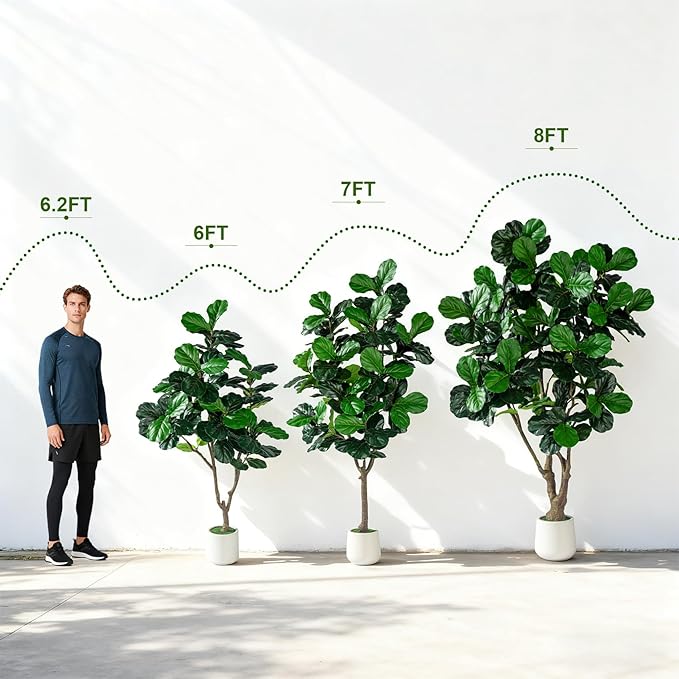 Artificial Fiddle Leaf Fig Tree 6ft with White Planter Realistic Fiddle Leaf Lyrata Plant Tall Fake Tree with Natural-Looking Leaves Fake Tree for Indoor Outdoor Home Office Decor