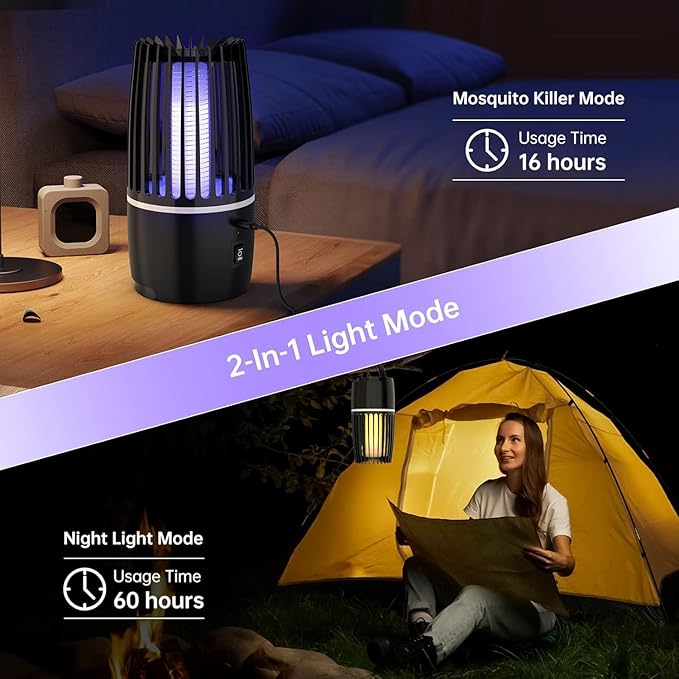 Tiptop Home Bug Zapper Indoor, Rechargeable Bug Zapper with Powerful Fan & Large Storehouse for Gnats, Moths, Fruit Flies, Indoor Insect Killer Trap for Bedroom, Office, Kitchen