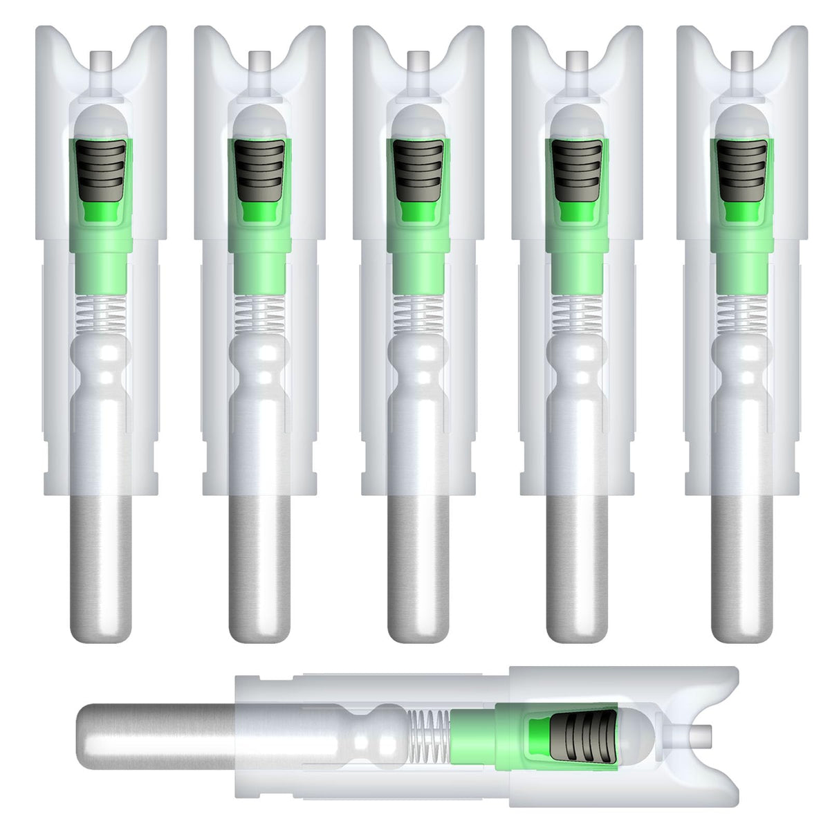 Linpeng 6PCS-New Lighted Nocks for Arrows with .300/7.62mm Inside Diameter Led Nocks Arrow nocks with Switch Button for Archery Hunting 6 Pack (Green Pack of 6)