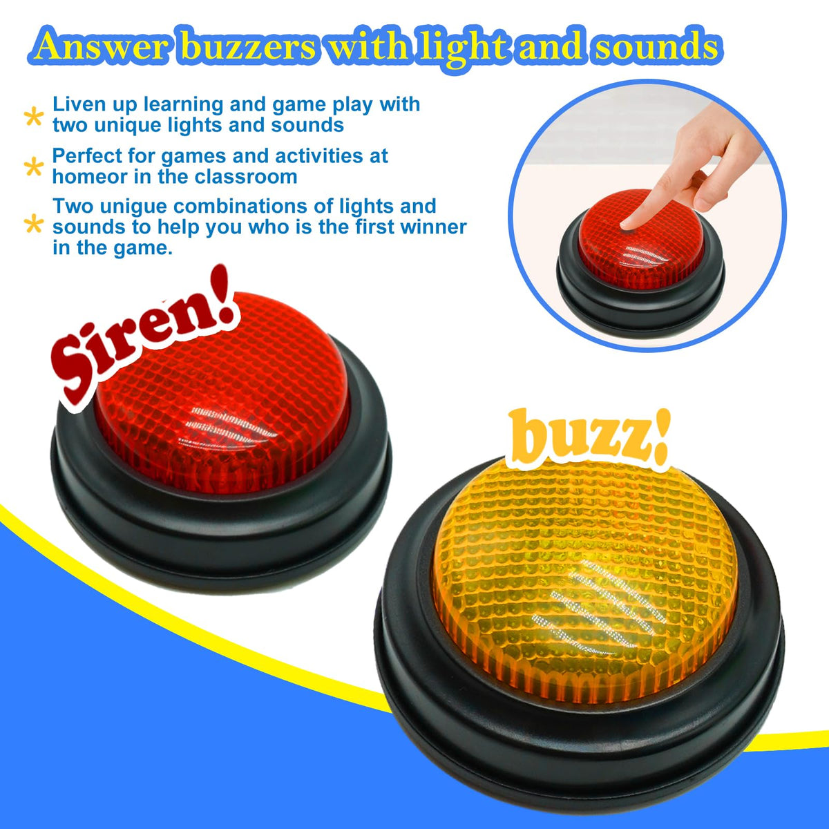 Gelabur 2-Pack Buzzers for Trivia Games, Answer Buzzers for Classroom, Family Feud Jeopardy Buzzer, Game Buzzers with Lights and Sound for Classroom