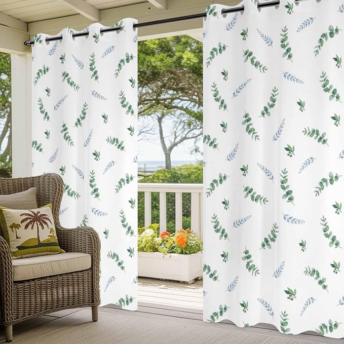 Leaf Outdoor Curtains for Patio Summer Jugal Leaves Pastoral Plant Waterproof