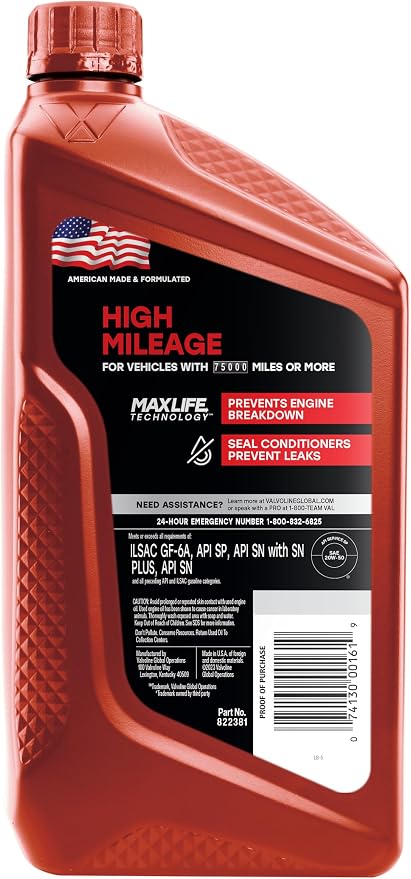 Valvoline High Mileage with MaxLife Technology 20W-50 Synthetic Blend Motor Oil