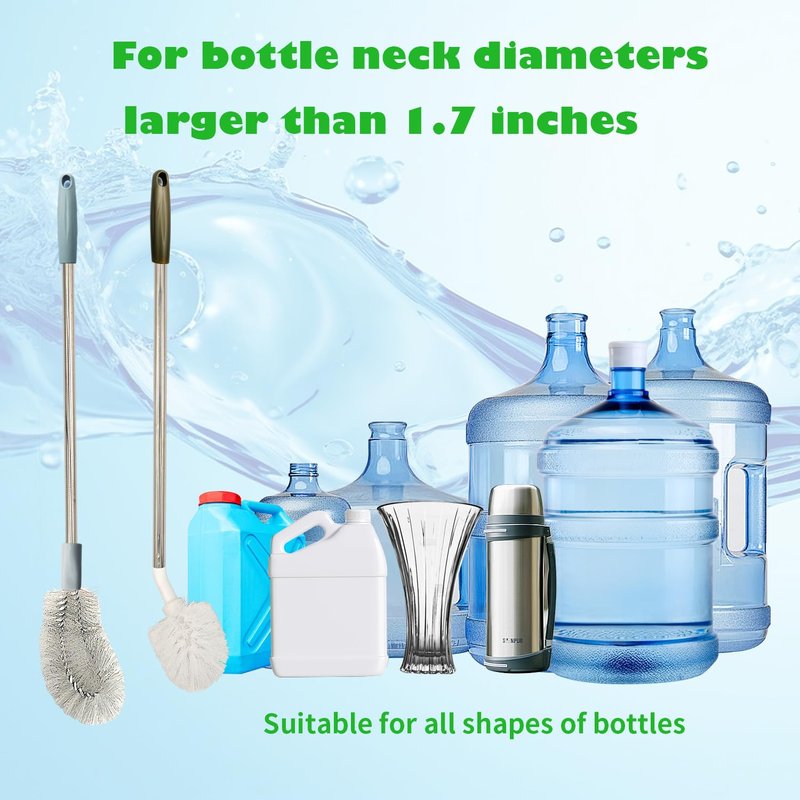 2-Pack Bucket Brush, Kettle Brush, Cleaning Extra Long Bottles, Gallon Jug Cleaner, Water Bottle Cleaner.