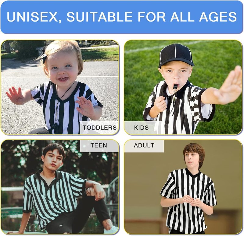Referee Shirt Costume Kids Football Basketball Official Umpire Jersey Black White Stripe Pro Ref Uniform Short Sleeve