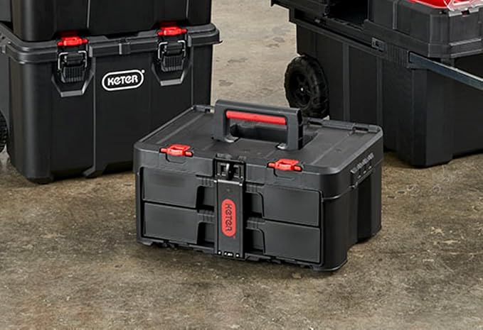 Keter Stack-n-Roll Two Drawer Tool Box for Small Parts and Power Tool Accessories, Fits Keter Modular Tool Storage System