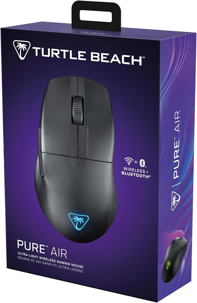 Turtle Beach Pure Air Wireless RGB Gaming Mouse, Ultra-Light 54g Ergonomic Design, 26000 DPI Optical Sensor, 125-Hour Rechargeable Battery, Dual Wireless + Bluetooth, Titan Optical Switches – Black