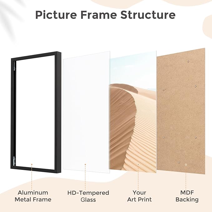 11x15 Metal Picture Frame - Black Aluminum Picture Frames with Real Glass, Wall Mounting Horizontally or Vertically, Simple and Elegant Decor for Wall Gallery Poster Photo 15x11 Frame, Black