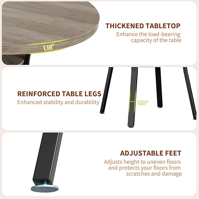 IDEALHOUSE Round Dining Table for 4-6, 47 Inch Kitchen Table with Sturdy Metal Frame, Space Saving Circle Dining Room Table for Small Space (Table Only), Grey