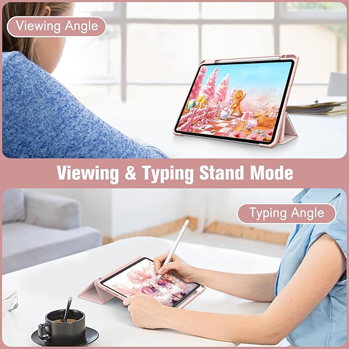 Fintie Hybrid Slim Case for iPad Pro 11-inch (4th / 3rd Generation) 2022/2021 - [Built-in Pencil Holder] Shockproof Cover w/Clear Transparent Back Shell, Also Fit iPad Pro 11" 2nd Gen, Rose Gold