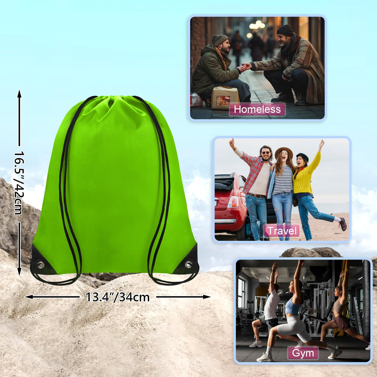Grneric Drawstring Bags 28 PCS Drawstring Backpack Bulk String Backpack Cinch Bag Sackpack for Men Women Gym (Green)