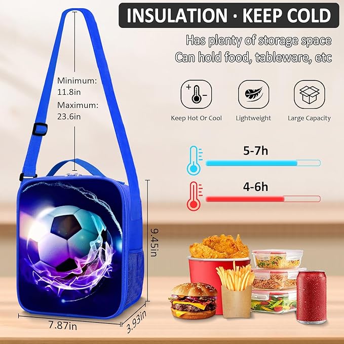 School Backpack for Boys - 4pcs Soccer Boys Backpack with Lunch Box and Pencil Case for Kids Children Teens Elementary Middle School - Students Bag for Ages 6-18,17″Bookbag Travel Back Pack