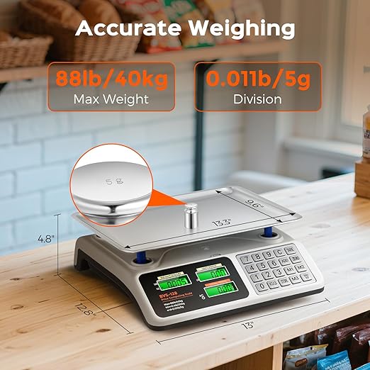 Bonvoisin Price Computing Scale 88lb/40kg Commercial Food Scale with Stainless Steel Platform & Keys, Dual LCD Display Backlight for Meat, Produce, Deli, Farmers Market, Retail