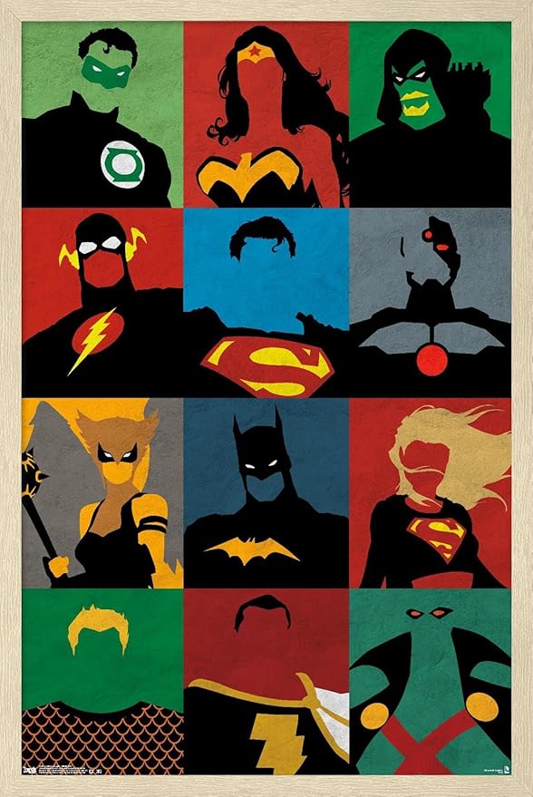 DC Comics Justice League - Minimalist Wall Poster, 22.4L" x 14.7W", Blonde Framed Version