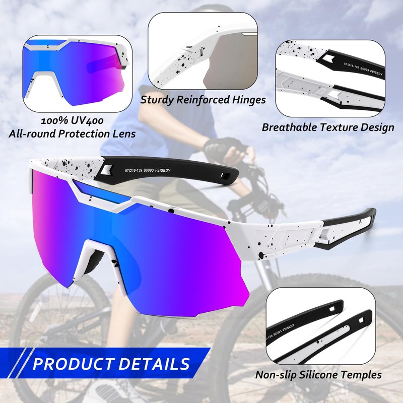 FEISEDY Teens Baseball Sunglasses Sports Cycling Glasses for Youth Polarized UV400 Boys Girls Age 8-14 B0093