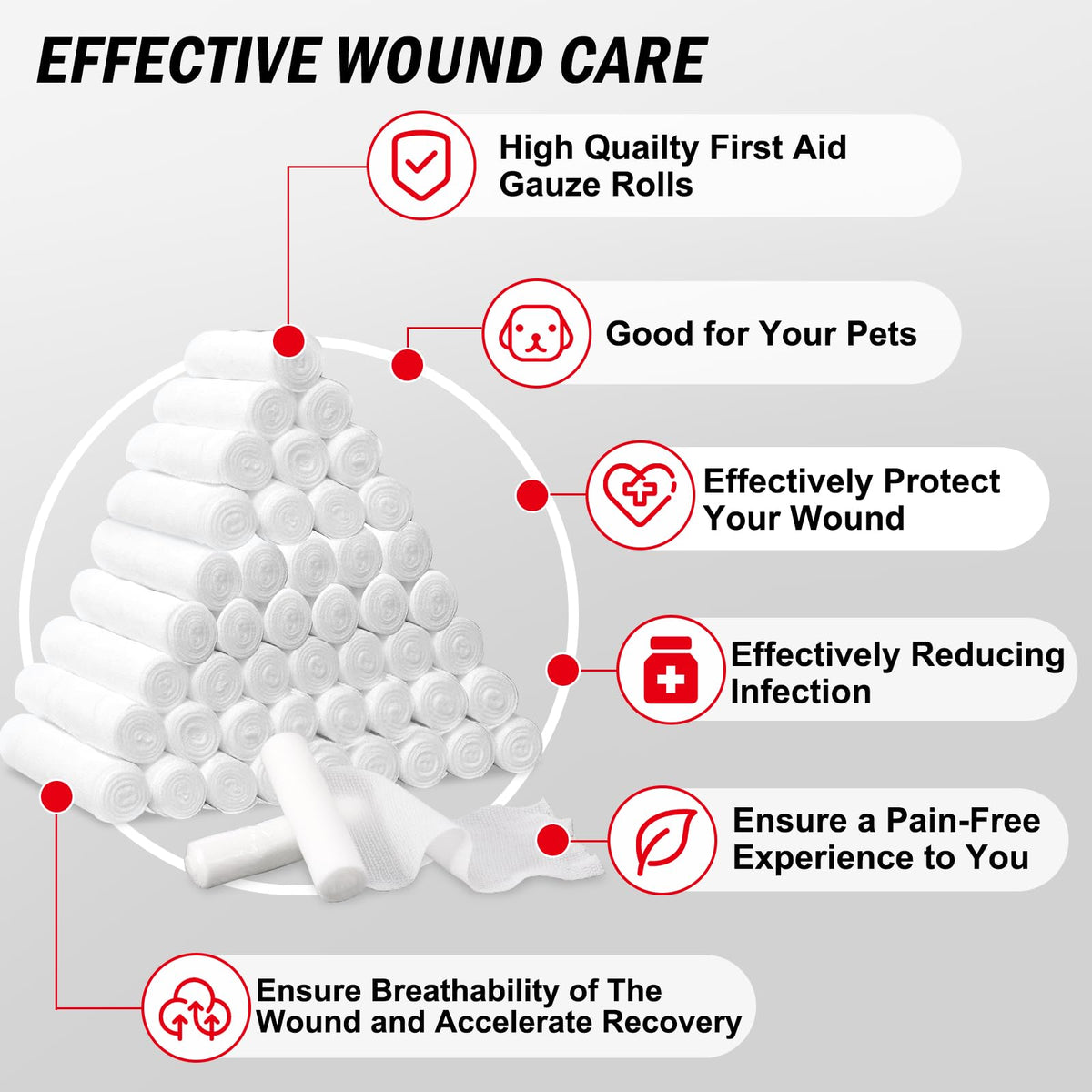 DMSKY Gauze Rolls 60 Pack, 3 in x 4.1 Yards, Individually Wrapped Breathable Rolled Gauze, Premium Bandage Wrap Vet Wrap, Mummy Wraps