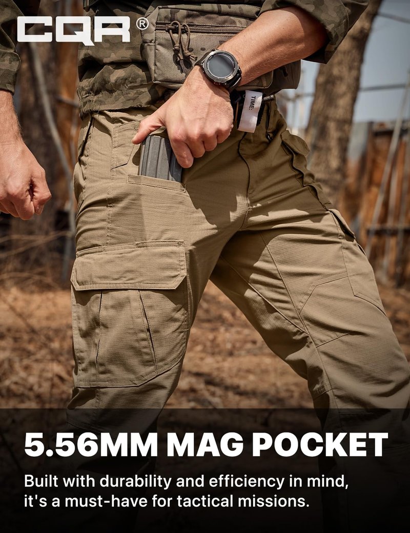 CQR Men's Tactical Pants, Water Resistant Ripstop Cargo Pants, Lightweight EDC Work Hiking Pants, Outdoor Apparel, Raider Mag Cougar, 44W x 30L