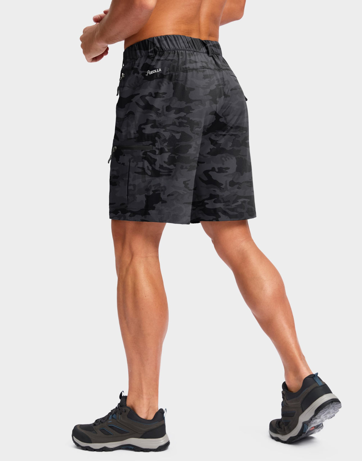 Pudolla Men's Hiking Cargo Shorts Lightweight 7" Travel Casual Shorts for Men Golf Work Outdoor with 5 Zipper Pockets(Black Camo Medium)
