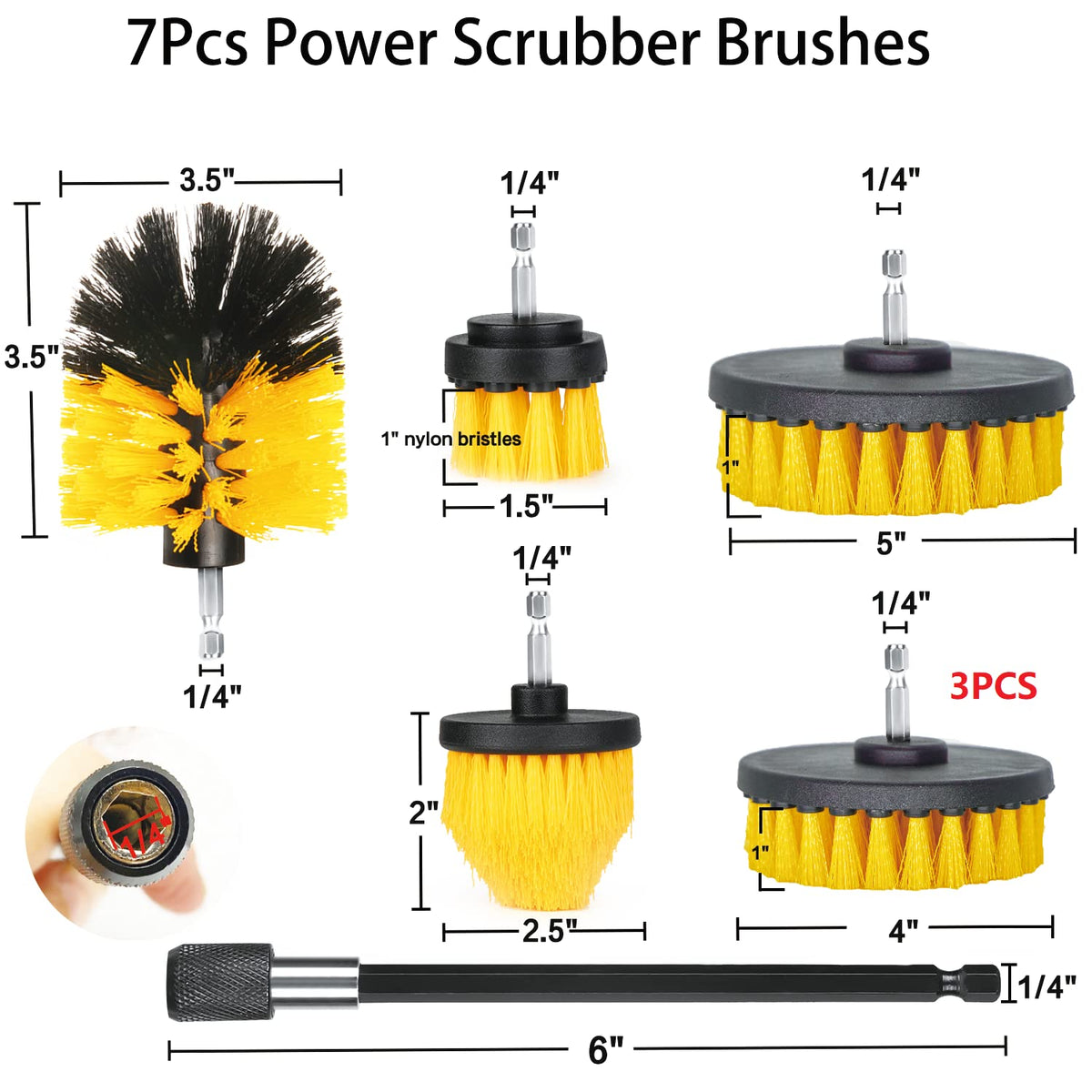 8 Pack Drill Brush Attachment Set, 1/4in Power Scrubber Brush+ Extend Long Rod, Brush Drill Attachment, Power Cleaning Scrub Brush for Bathroom, Tub, Tile, Corner, Floor